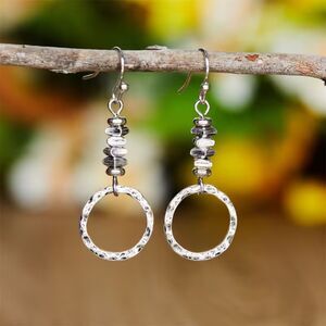 Silver Hoop Beaded Drop Earrings Dangle Pendant Hallow Circle Boho Fashn Jewlry